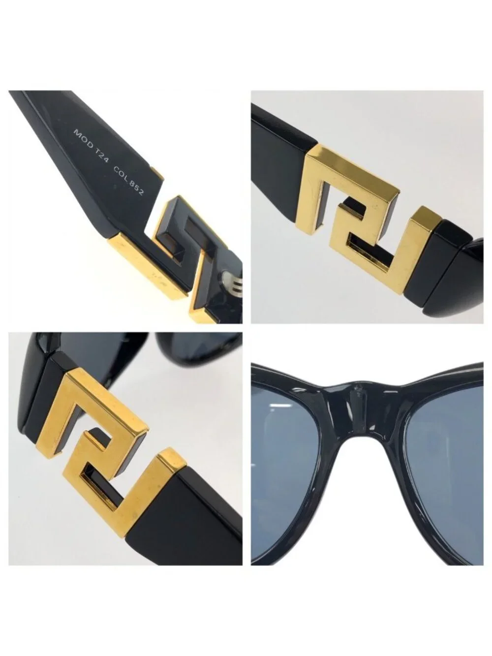 Versace Vintage Greca Black Gold Acetate Metal Mod Sunglasses Eyewear